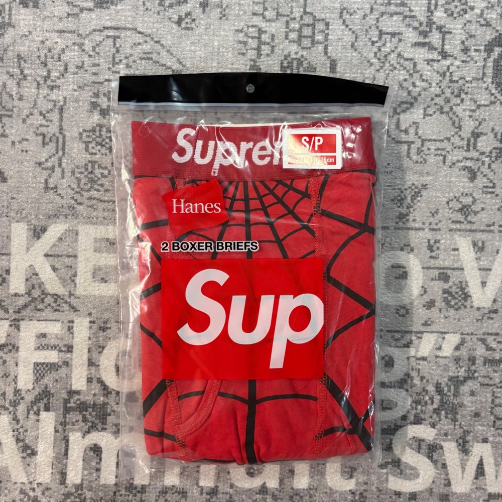 Supreme Hanes Spider-Man Boxer Briefs 2-Pack Red Web Print Mens Small S New